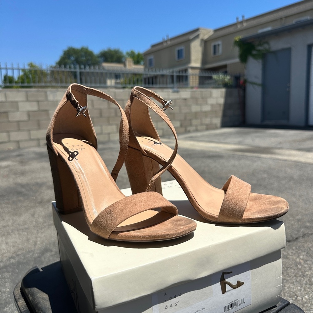 a new day Tan Block Heel Sandals with Ankle Strap